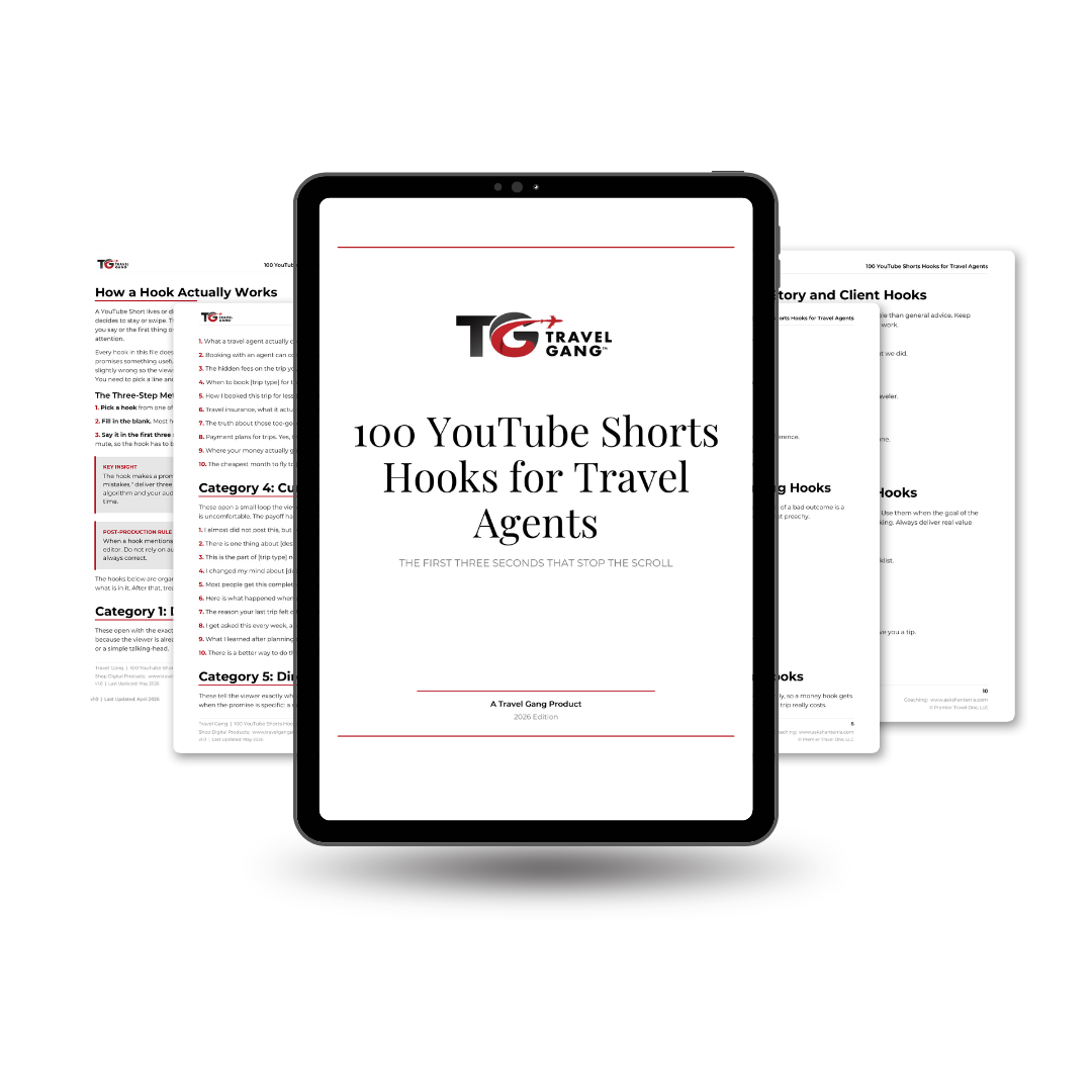 100 YouTube Shorts Hooks for Travel Agents: The First 3 Seconds Swipe File